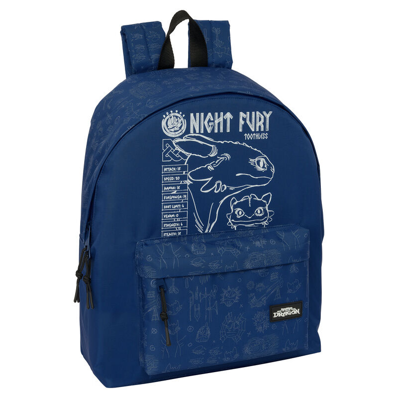 Mochila azul SAFTA de Cómo entrenar a tu dragón con ilustración de dragones