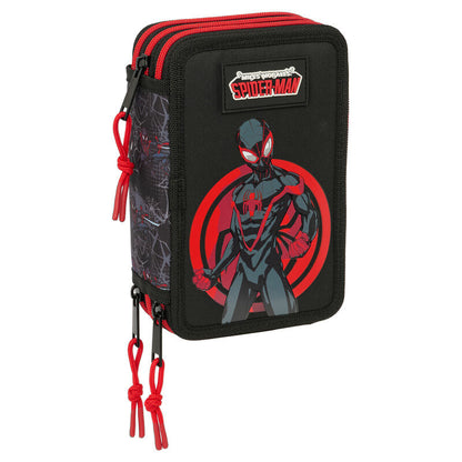 Plumier triple de Miles Morales Spider-Man en negro y rojo