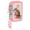 Plumier triple rosa de Vaiana Disney con tres compartimentos