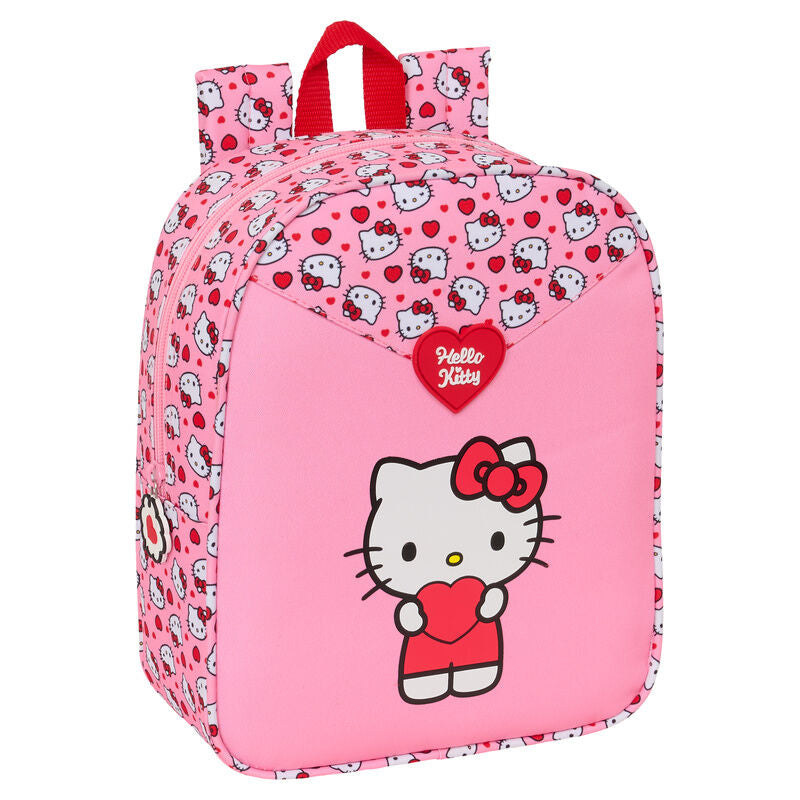 Mochila rosa de Hello Kitty de 27 cm con estampado de corazones