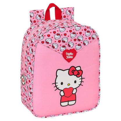Mochila rosa de Hello Kitty de 27 cm con estampado de corazones