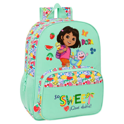 Mochila verde de Dora la Exploradora con estampado de frutas