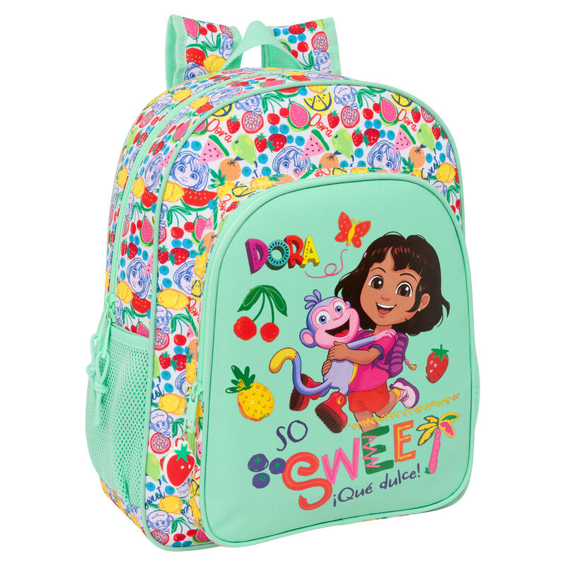 Mochila verde menta de Dora la Exploradora con estampado de frutas