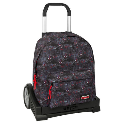 Trolley escolar SAFTA Spider-Man Miles Morales con mochila extraíble y carro negro