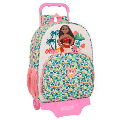 Mochila trolley Vaiana Disney con estampado floral y carro rosa