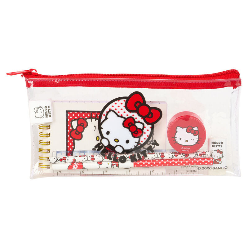 Set de papelería Hello Kitty SAFTA con portatodo transparente rojo