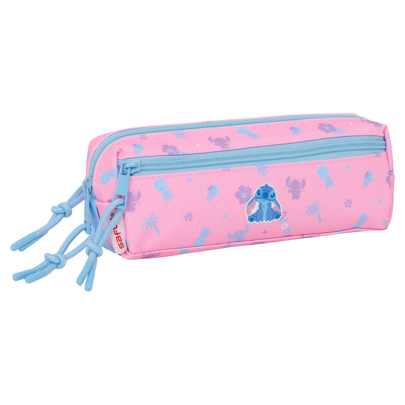 Portatodo triple rosa y azul de Stitch Disney con tres cremalleras