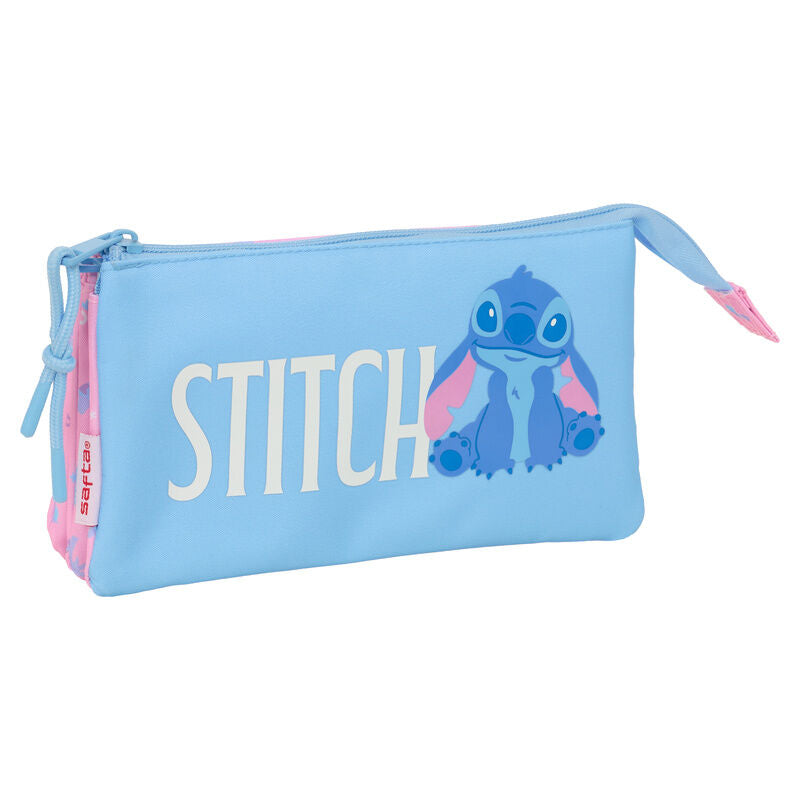 Portatodo triple azul de Stitch Disney con tres compartimentos