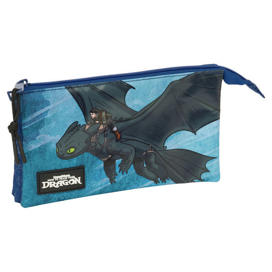 Portatodo triple azul de Cómo entrenar a tu dragón con dragón y jinete