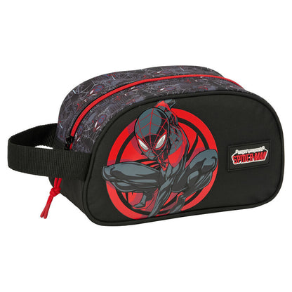 Neceser negro de Miles Morales Spider-Man con detalles rojos y asa lateral