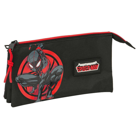 Portatodo triple negro de Miles Morales Spider-Man con detalles rojos