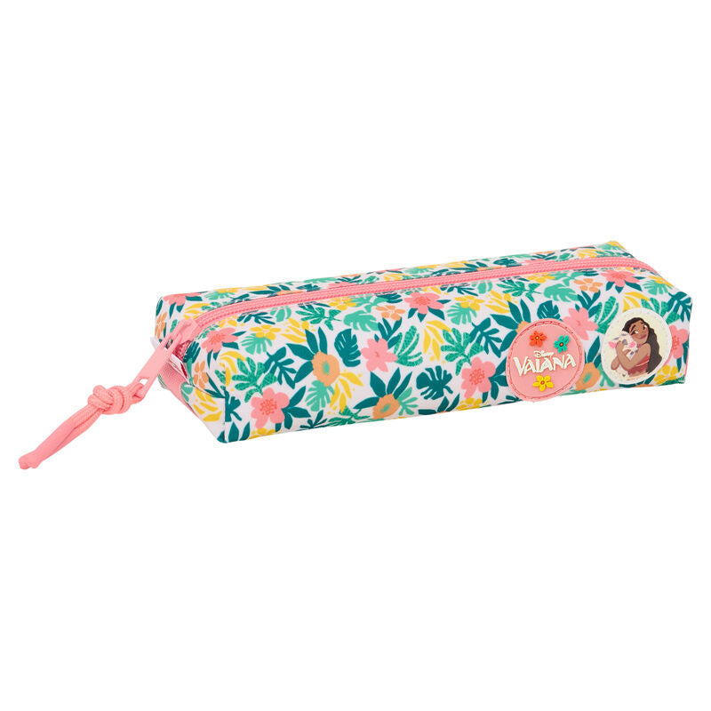 Portatodo Vaiana Moana Disney con estampado floral y cremallera rosa