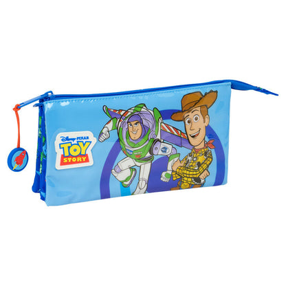 Portatodo triple azul de Toy Story con Buzz Lightyear y Woody
