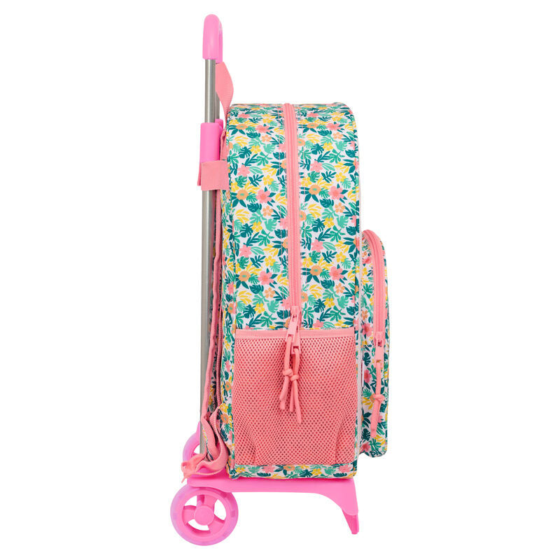 Mochila trolley Vaiana Disney con estampado floral y carro rosa - 3