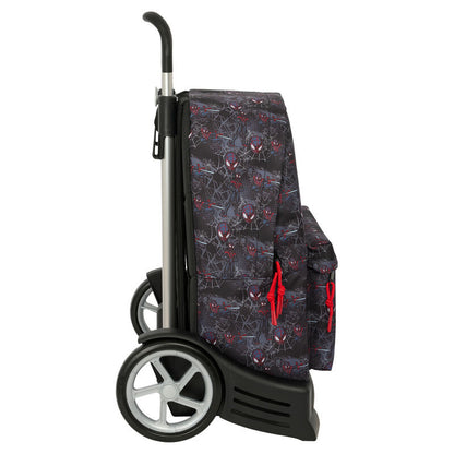 Trolley escolar SAFTA Spider-Man Miles Morales con mochila extraíble y carro negro - 3
