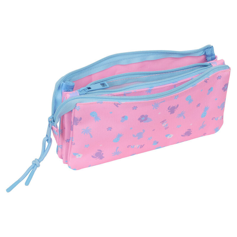 Portatodo triple azul de Stitch Disney con tres compartimentos - 3