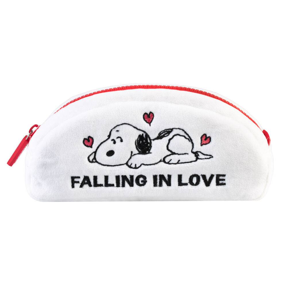 Portatodo blanco de Snoopy Peanuts con corazones rojos y cremallera roja