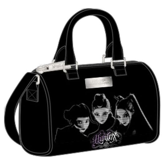 Bolso negro SAFTA Kpop Demon Hunters con estampado de las guerreras