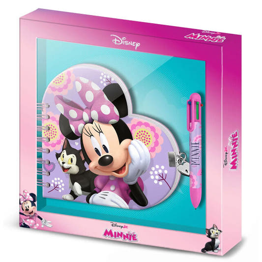 Diario Minnie Disney con candado, bolígrafo multicolor y caja de regalo