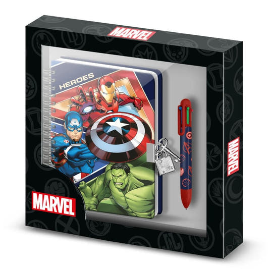 Diario Marvel de Los Vengadores con bolígrafo de seis colores en caja