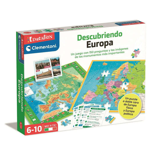 Caja del puzzle educativo Clementoni Descubriendo Europa con mapas físico y político