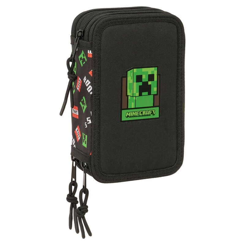 Plumier triple Minecraft SAFTA negro con diseño de Creeper