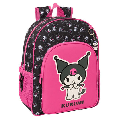 Mochila Kuromi Hello Kitty negra y rosa adaptable a carro