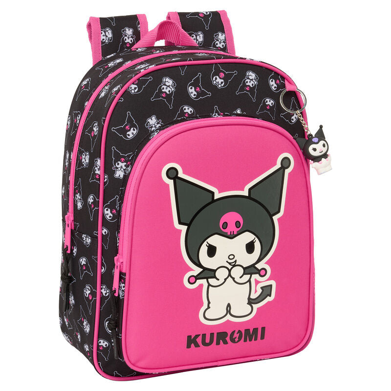 Mochila SAFTA de Kuromi Hello Kitty negra y rosa de 34 cm