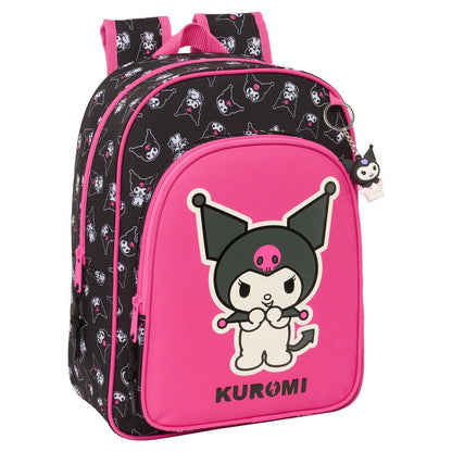 Mochila SAFTA de Kuromi Hello Kitty negra y rosa de 34 cm