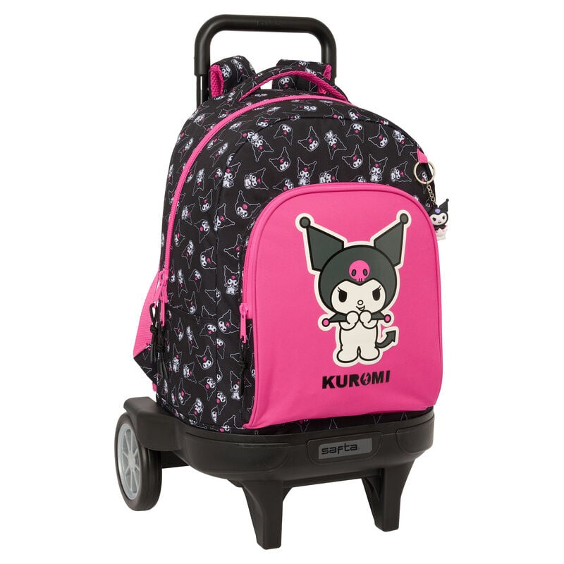 Mochila trolley SAFTA Kuromi negra y rosa con ruedas