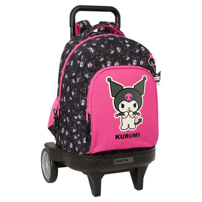 Mochila trolley SAFTA Kuromi negra y rosa con ruedas