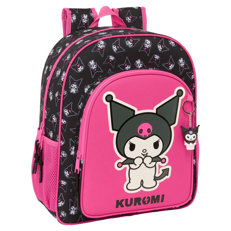 Mochila escolar Kuromi Hello Kitty rosa y negra de 38 cm