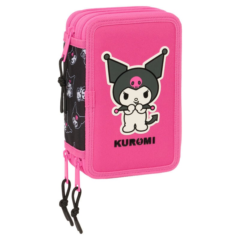Plumier triple rosa de Kuromi Hello Kitty con tres compartimentos