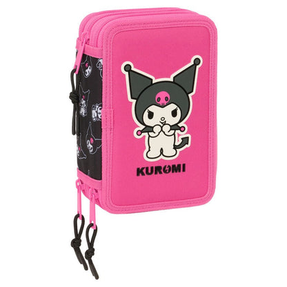 Plumier triple rosa de Kuromi Hello Kitty con tres compartimentos