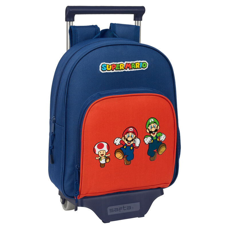 Trolley mochila SAFTA Super Mario Bros azul y rojo con Mario, Luigi y Toad