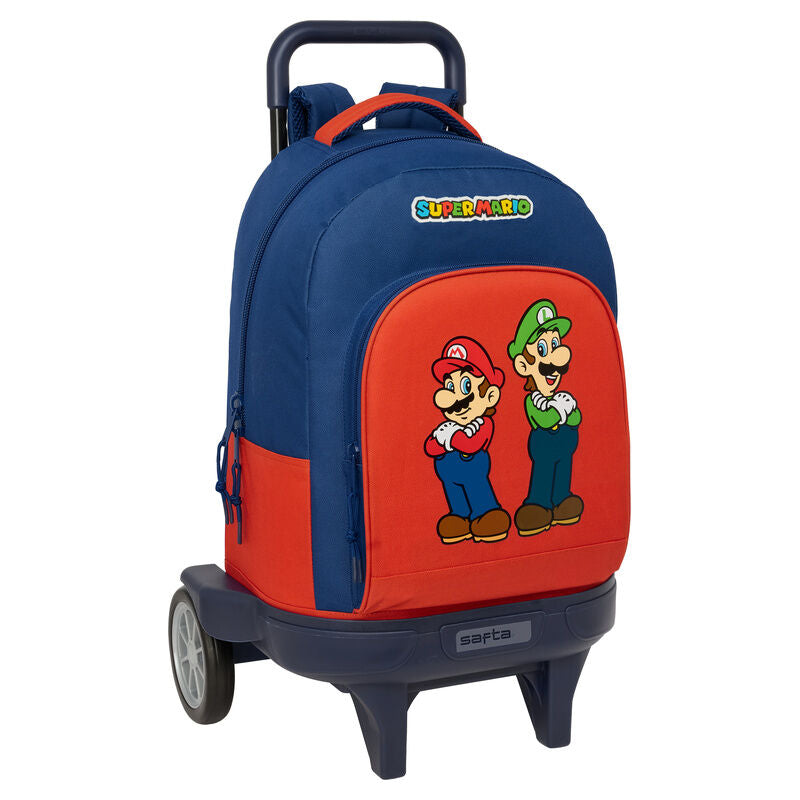 Trolley mochila SAFTA Super Mario Bros azul y rojo con Mario y Luigi