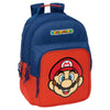 Mochila azul y roja de Super Mario Bros con dibujo de Mario