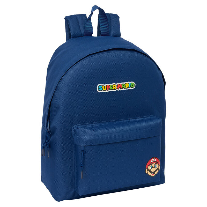 Mochila azul marino de Super Mario Bros con bolsillo frontal