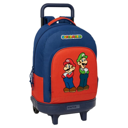 Trolley escolar Super Mario Bros SAFTA azul y rojo con Mario y Luigi
