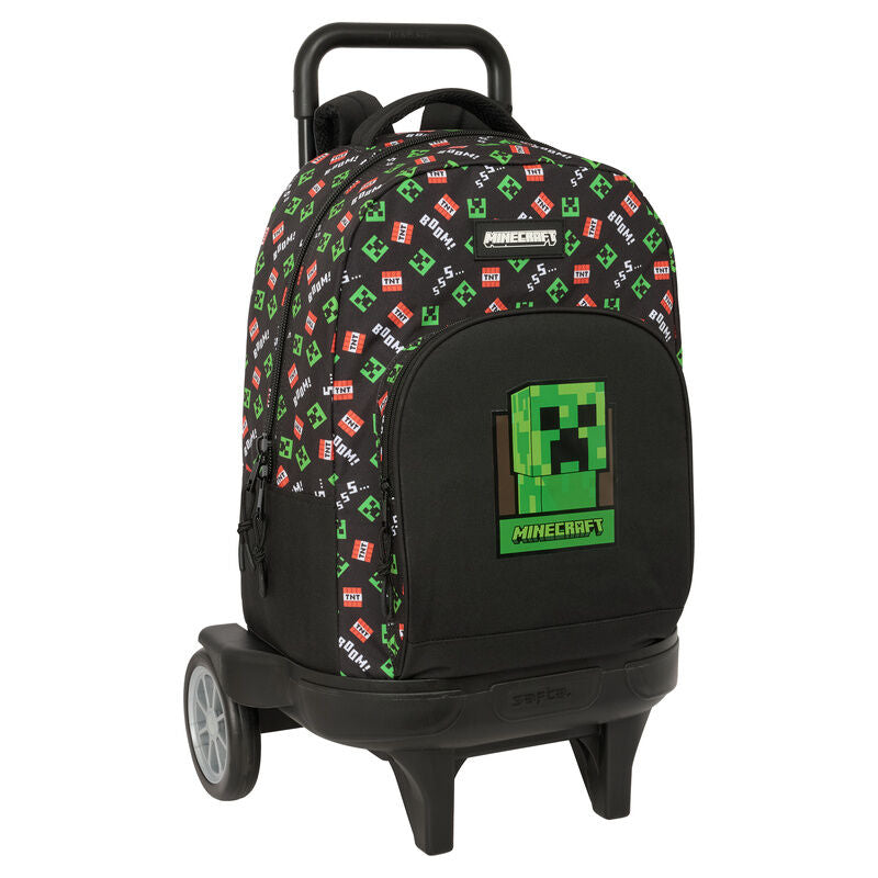 Trolley mochila Minecraft SAFTA negro con diseño Creeper y carro