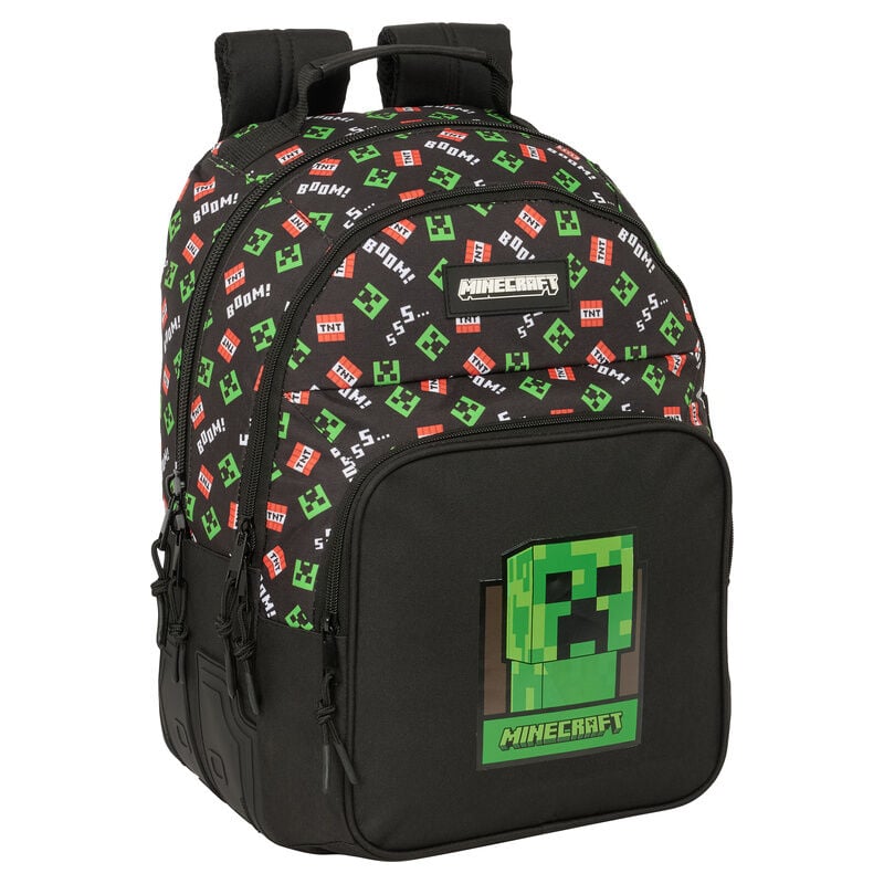 Mochila Minecraft SAFTA negra con diseño Creeper y motivos TNT