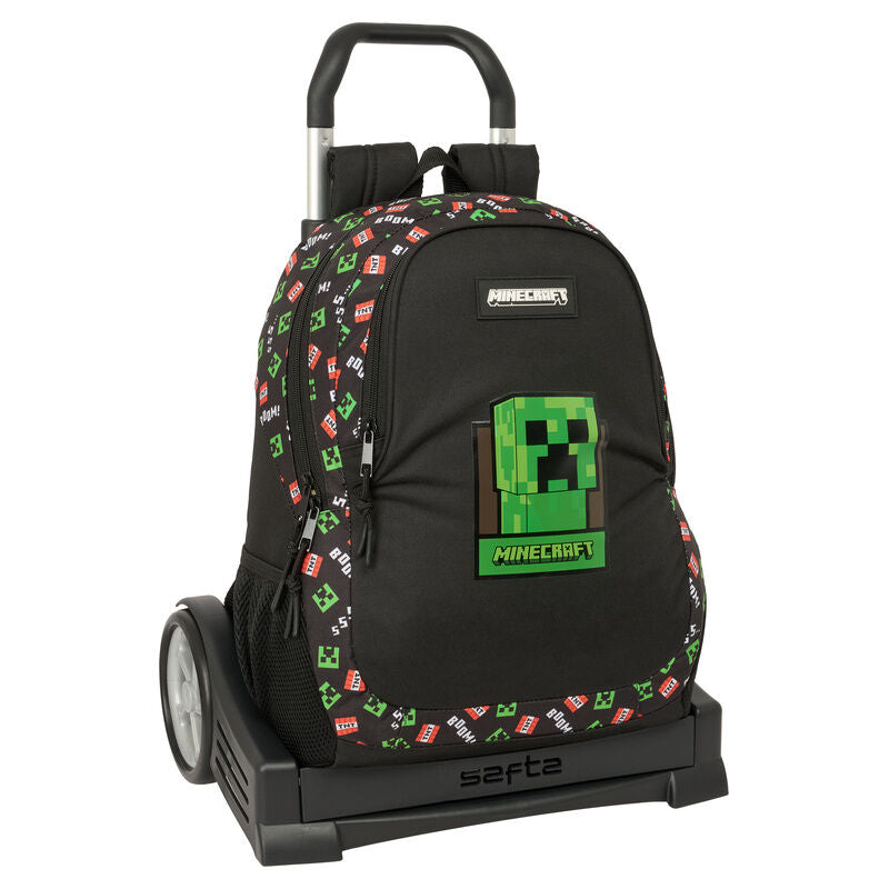 Trolley Minecraft negro y verde con mochila extraíble