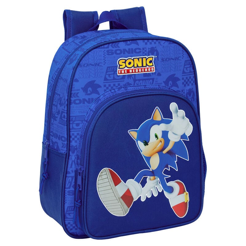 Mochila azul de Sonic the Hedgehog con bolsillo frontal