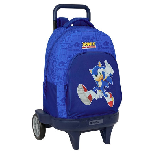 Trolley mochila azul de Sonic the Hedgehog con carro y ruedas