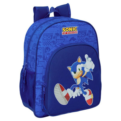 Mochila azul Sonic the Hedgehog de 38 cm con bolsillo frontal