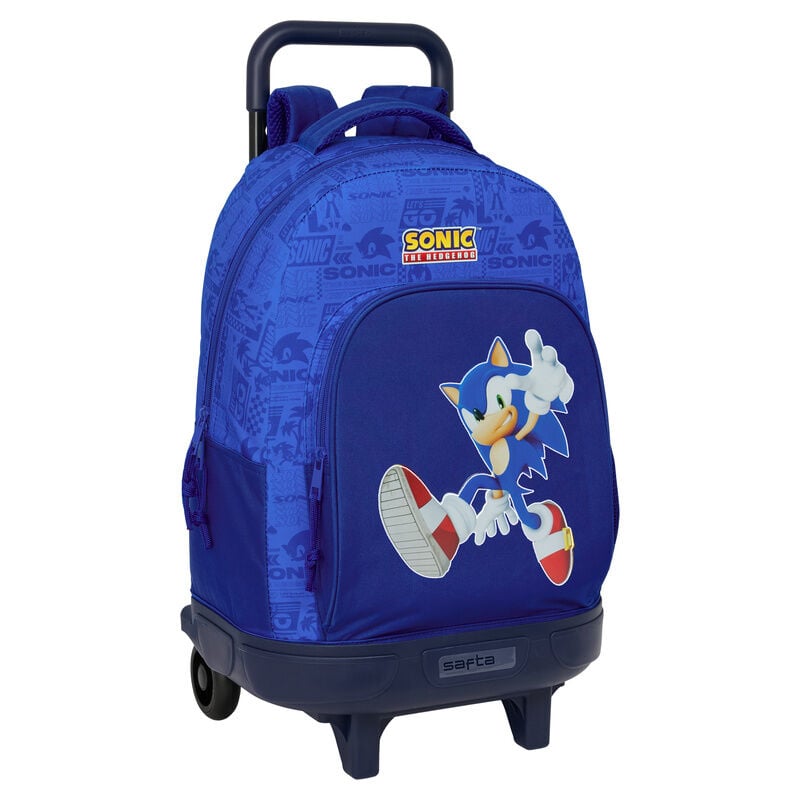 Trolley mochila azul de Sonic SAFTA con ruedas y asa extraíble
