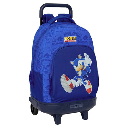 Trolley mochila azul de Sonic SAFTA con ruedas y asa extraíble