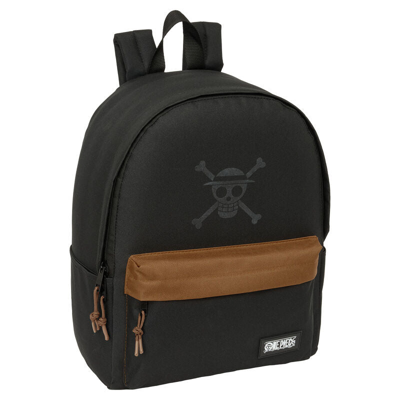 Mochila negra One Piece de 40 cm con bolsillo frontal marrón