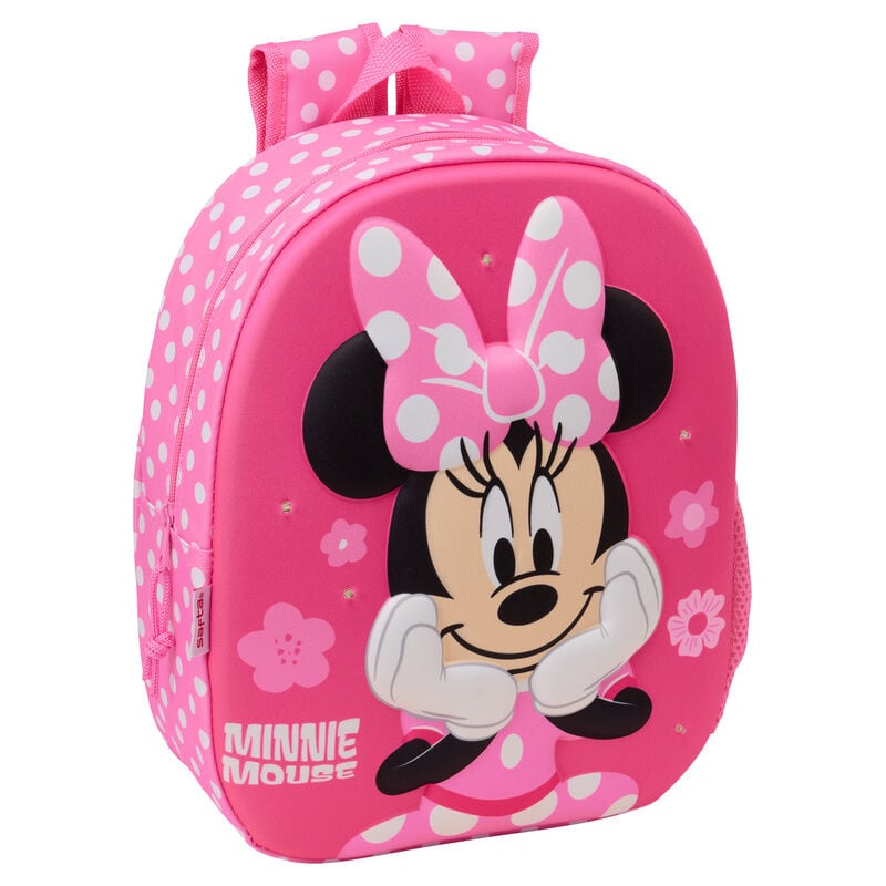 Mochila rosa 3D LED de Minnie Disney con lunares blancos