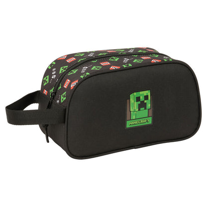 Neceser negro Minecraft con diseño de Creeper y asa lateral